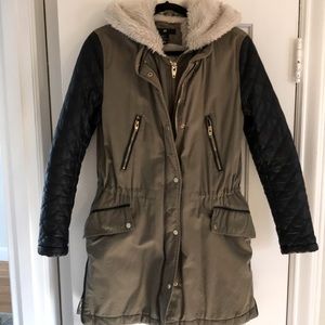 Heavy Weight Army Jacket with Leather Sleeves